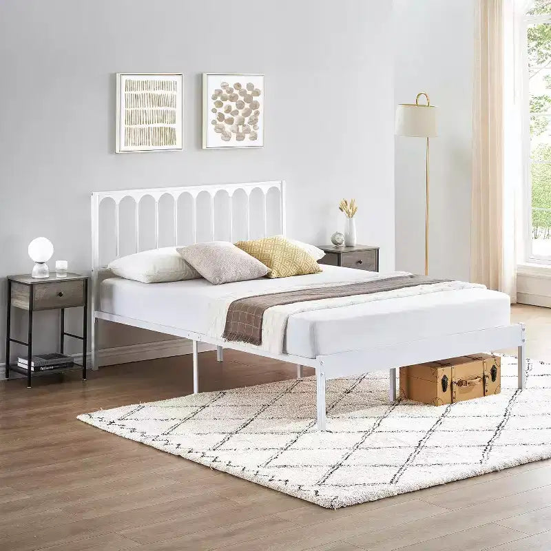 Telaio del letto da 35,6 cm per materasso di circa 152 × 203 cm con testiera, base letto in metallo, montaggio in 30 minuti