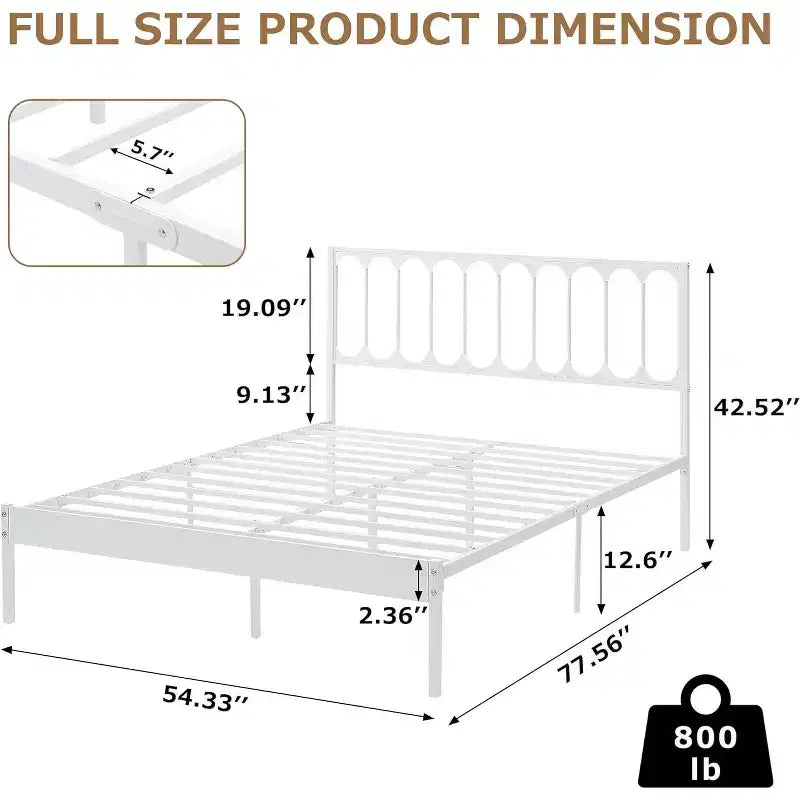 Telaio del letto da 35,6 cm per materasso di circa 152 × 203 cm con testiera, base letto in metallo, montaggio in 30 minuti