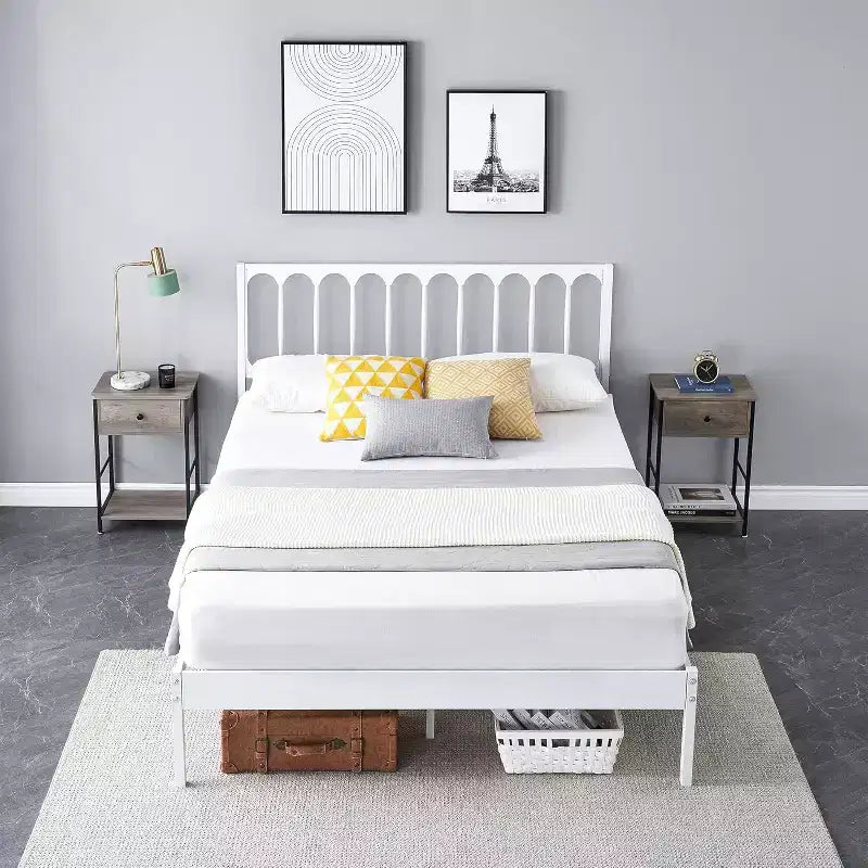 Telaio del letto da 35,6 cm per materasso di circa 152 × 203 cm con testiera, base letto in metallo, montaggio in 30 minuti