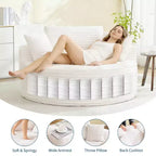 Divano Chaise Lounge Rotondo da Interno Oversize 140x140 cm Moderno Senza Montaggio in Velluto a Coste con 4 Cuscini Profondi a Nuvola Singolo Divano