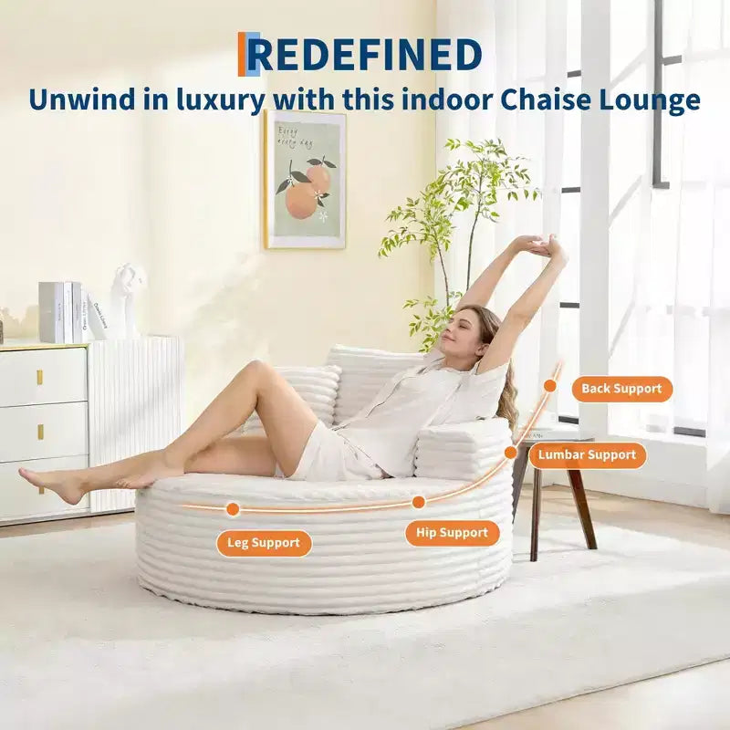 Divano Chaise Lounge Rotondo da Interno Oversize 140x140 cm Moderno Senza Montaggio in Velluto a Coste con 4 Cuscini Profondi a Nuvola Singolo Divano