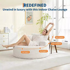 Divano Chaise Lounge Rotondo da Interno Oversize 140x140 cm Moderno Senza Montaggio in Velluto a Coste con 4 Cuscini Profondi a Nuvola Singolo Divano