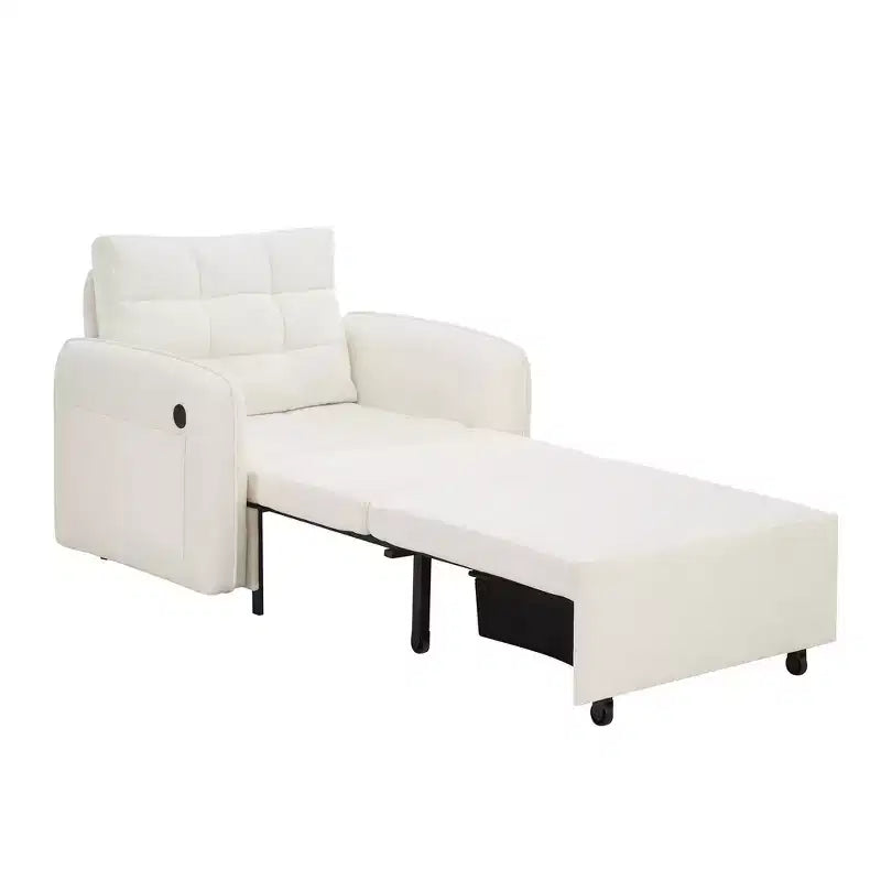 Poltrona Letto 3 in 1, Divano Letto Estraibile Extra Lungo da 80 Pollici, Divano Letto Singolo in ciniglia con Tasche portaoggetti