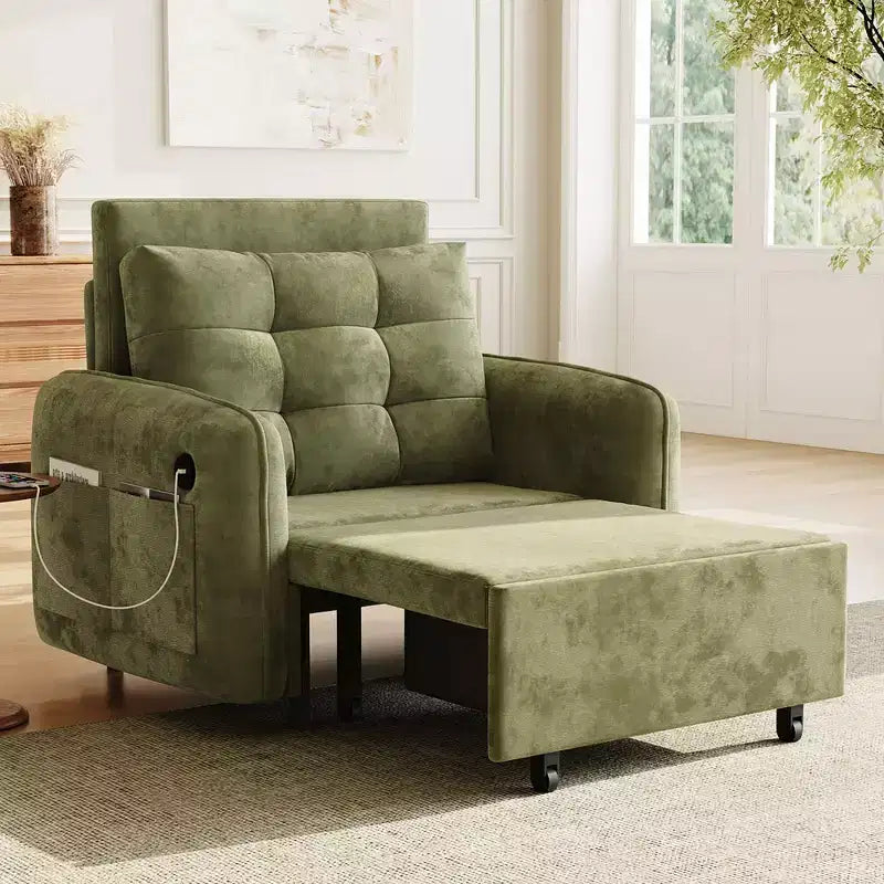 Poltrona Letto 3 in 1, Divano Letto Estraibile Extra Lungo da 80 Pollici, Divano Letto Singolo in ciniglia con Tasche portaoggetti