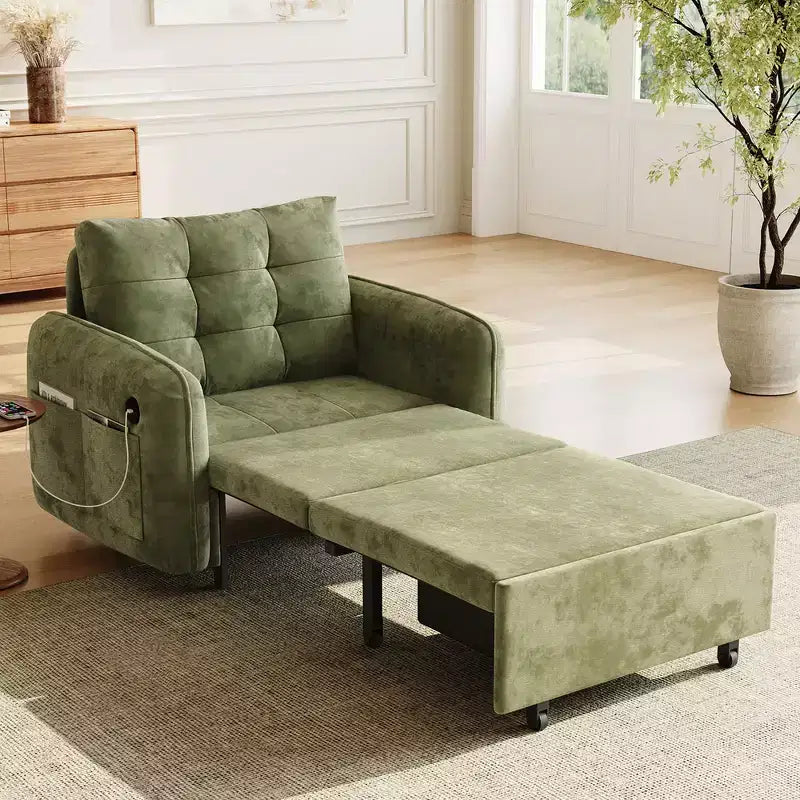 Poltrona Letto 3 in 1, Divano Letto Estraibile Extra Lungo da 80 Pollici, Divano Letto Singolo in ciniglia con Tasche portaoggetti