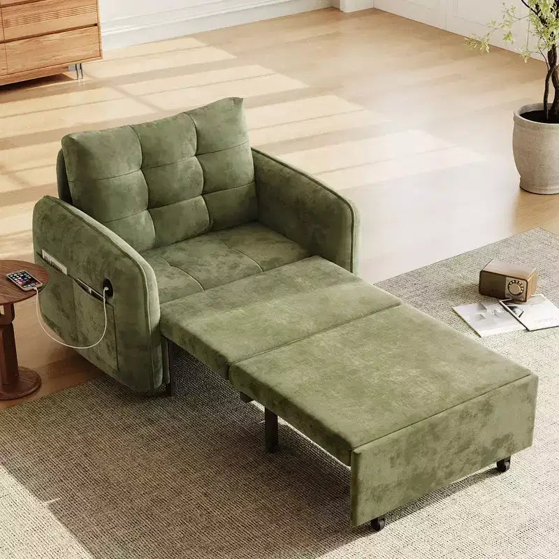 Poltrona Letto 3 in 1, Divano Letto Estraibile Extra Lungo da 80 Pollici, Divano Letto Singolo in ciniglia con Tasche portaoggetti