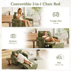 Poltrona Letto 3 in 1, Divano Letto Estraibile Extra Lungo da 80 Pollici, Divano Letto Singolo in ciniglia con Tasche portaoggetti