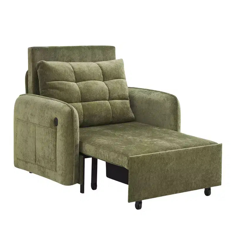 Poltrona Letto 3 in 1, Divano Letto Estraibile Extra Lungo da 80 Pollici, Divano Letto Singolo in ciniglia con Tasche portaoggetti