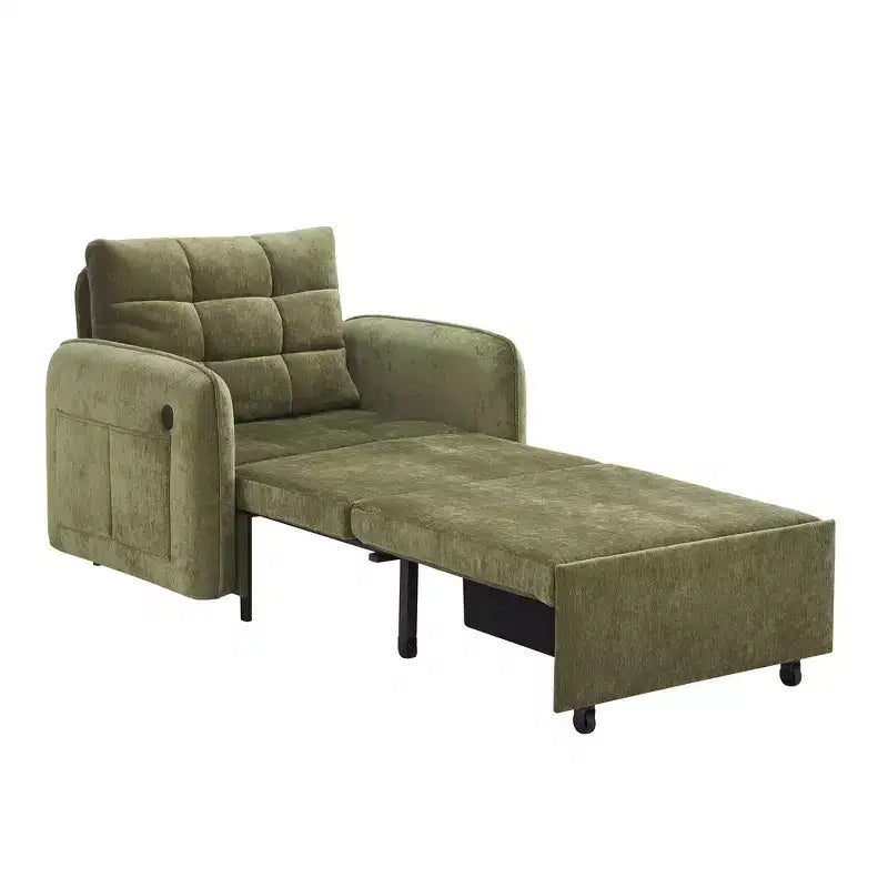 Poltrona Letto 3 in 1, Divano Letto Estraibile Extra Lungo da 80 Pollici, Divano Letto Singolo in ciniglia con Tasche portaoggetti