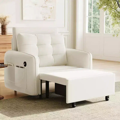 Poltrona Letto 3 in 1, Divano Letto Estraibile Extra Lungo da 80 Pollici, Divano Letto Singolo in ciniglia con Tasche portaoggetti