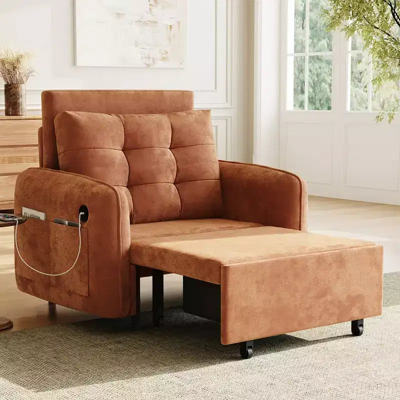 Poltrona Letto 3 in 1, Divano Letto Estraibile Extra Lungo da 80 Pollici, Divano Letto Singolo in ciniglia con Tasche portaoggetti