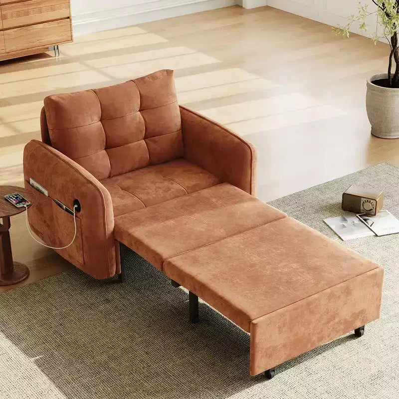 Poltrona Letto 3 in 1, Divano Letto Estraibile Extra Lungo da 80 Pollici, Divano Letto Singolo in ciniglia con Tasche portaoggetti