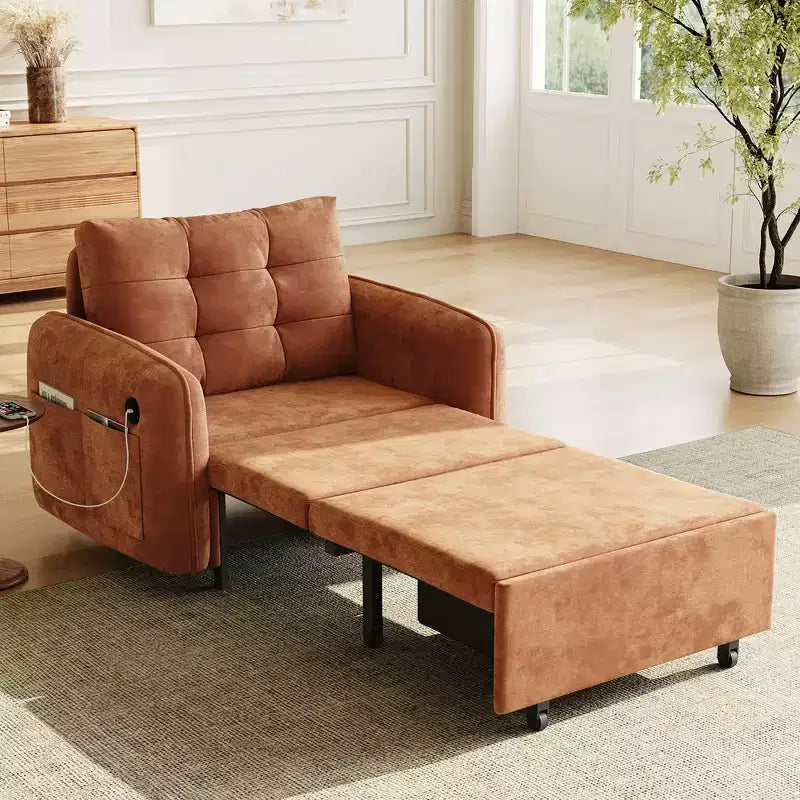 Poltrona Letto 3 in 1, Divano Letto Estraibile Extra Lungo da 80 Pollici, Divano Letto Singolo in ciniglia con Tasche portaoggetti