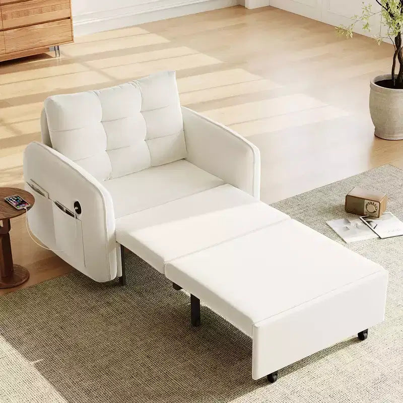 Poltrona Letto 3 in 1, Divano Letto Estraibile Extra Lungo da 80 Pollici, Divano Letto Singolo in ciniglia con Tasche portaoggetti