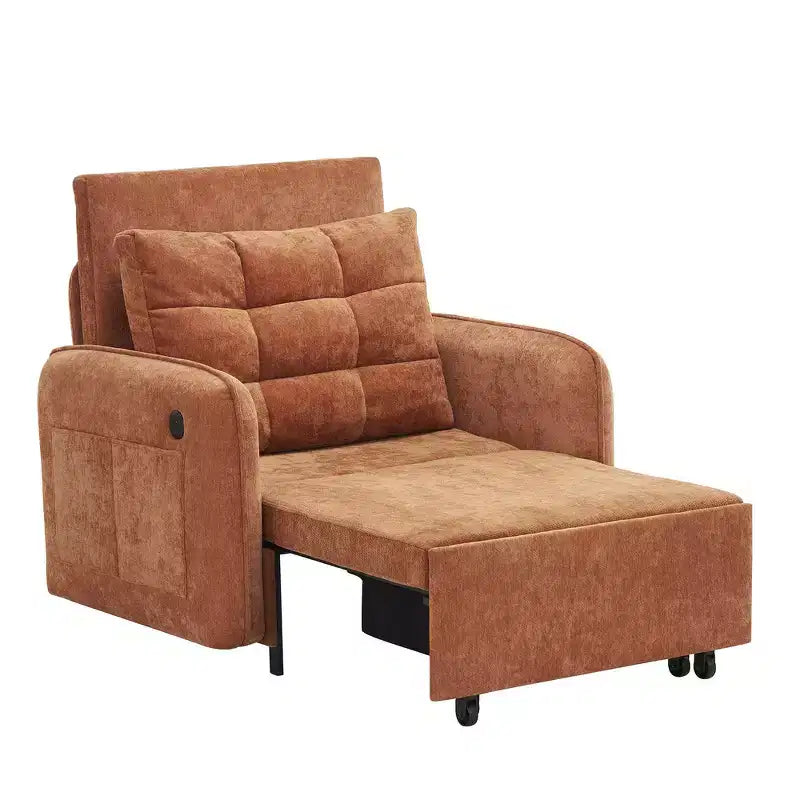 Poltrona Letto 3 in 1, Divano Letto Estraibile Extra Lungo da 80 Pollici, Divano Letto Singolo in ciniglia con Tasche portaoggetti