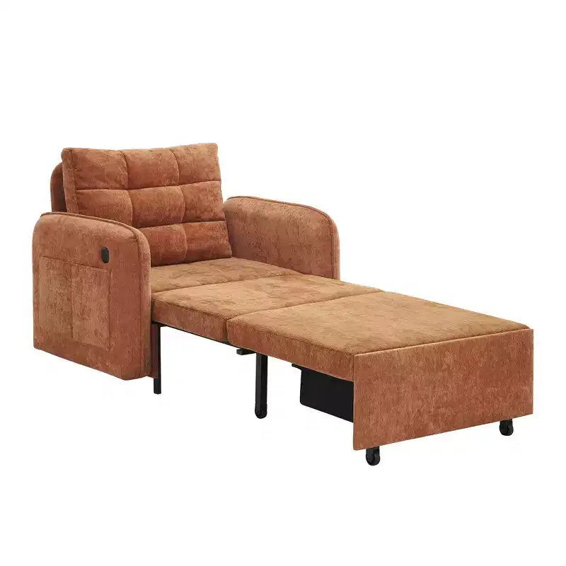 Poltrona Letto 3 in 1, Divano Letto Estraibile Extra Lungo da 80 Pollici, Divano Letto Singolo in ciniglia con Tasche portaoggetti