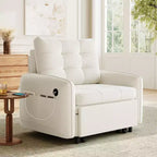 3-in-1 Sleeper Chair Bed, 80 Extra Long Pull Out Sleeping Lounge, Chenille Single Sofa Bed with Storage Pockets