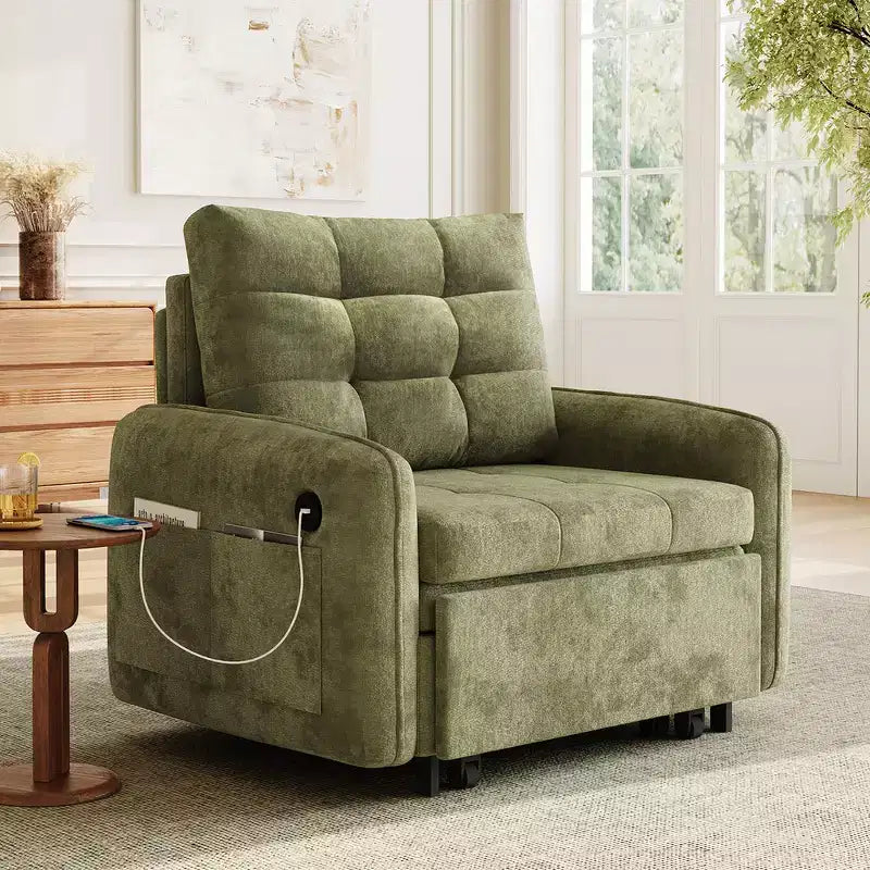 Poltrona Letto 3 in 1, Divano Letto Estraibile Extra Lungo da 80 Pollici, Divano Letto Singolo in ciniglia con Tasche portaoggetti