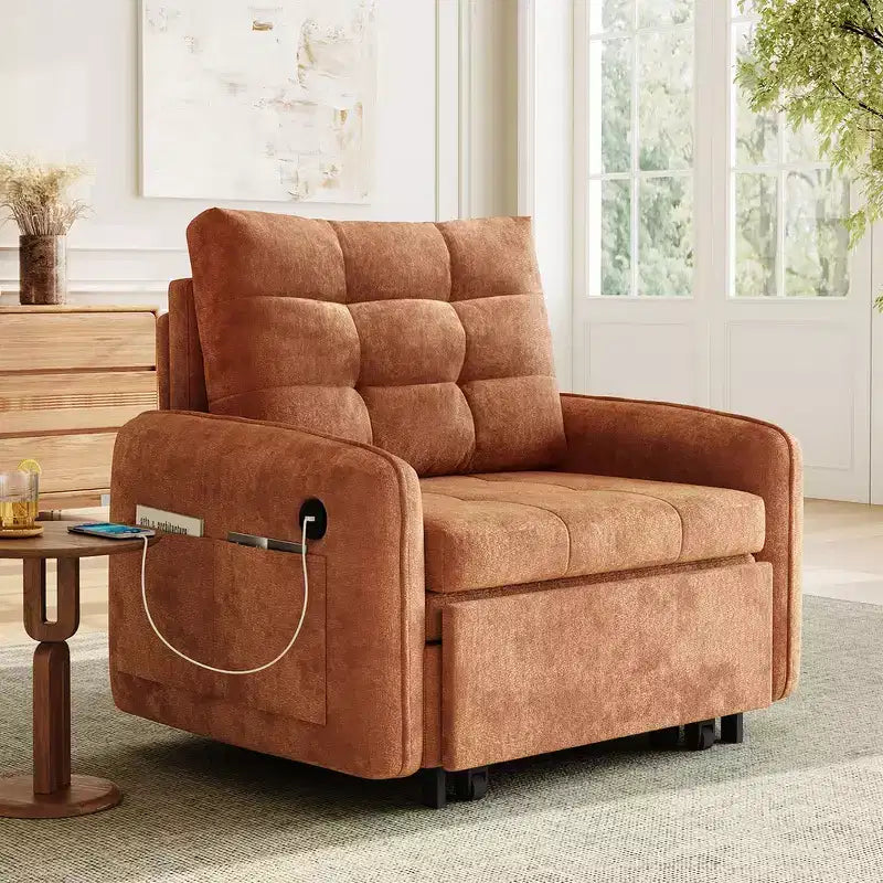 Poltrona Letto 3 in 1, Divano Letto Estraibile Extra Lungo da 80 Pollici, Divano Letto Singolo in ciniglia con Tasche portaoggetti