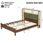 Letto in Legno Contemporaneo Megan con Testiera Imbottita in Rattan