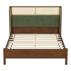 Letto matrimoniale contemporaneo in legno con testiera imbottita in rattan