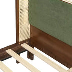 Letto in Legno Contemporaneo Megan con Testiera Imbottita in Rattan