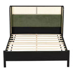 Letto matrimoniale contemporaneo in legno con testiera imbottita in rattan