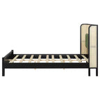 Letto matrimoniale contemporaneo in legno con testiera imbottita in rattan