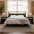 Megan Contemporary Wooden Bed Frame with Rattan Upholstered Headboard