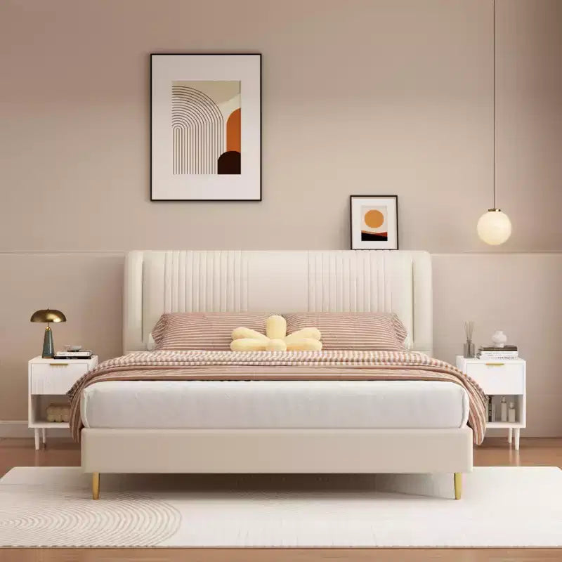 Comodino Moderno Bianco da 58 cm H con un Cassetto e Ripiano Aperto, Maniglia con Accenti Dorati, Ideale per l'Arredamento della Camera da Letto