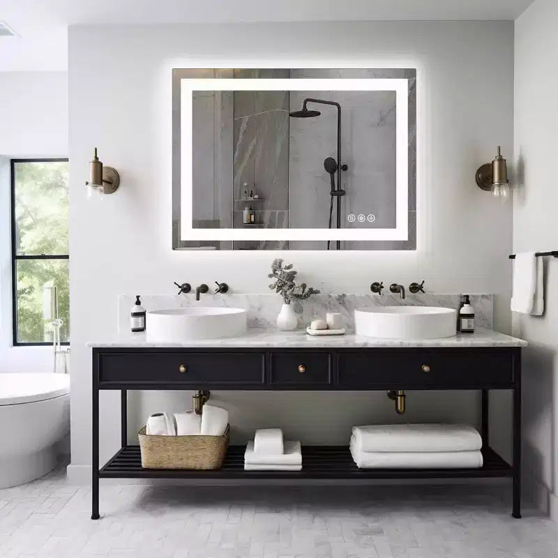 Anti-fog LED Bathroom Mirror, Dual Light Source with Three Lighting Modes