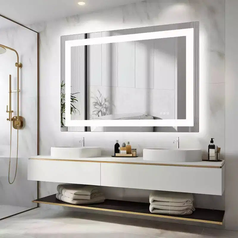 Specchio da bagno a LED antiappannamento, doppia fonte di luce con tre modalità di illuminazione