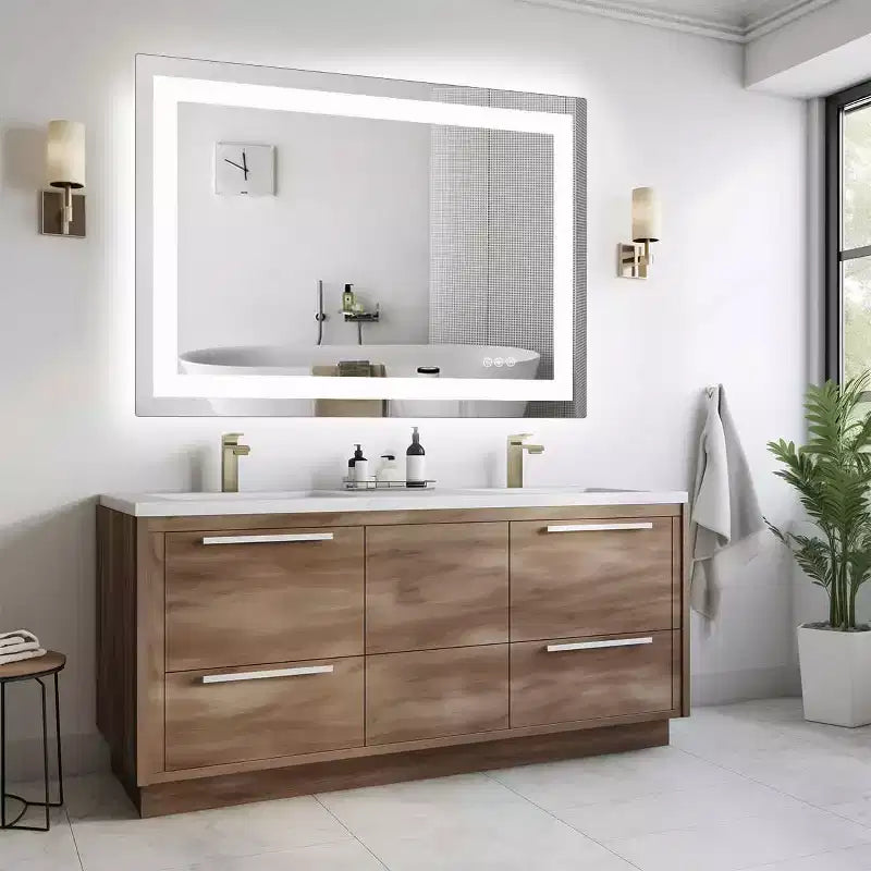 Specchio da bagno a LED antiappannamento, doppia fonte di luce con tre modalità di illuminazione