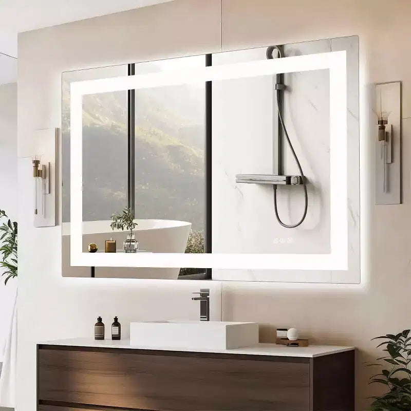 Specchio da bagno a LED antiappannamento, doppia fonte di luce con tre modalità di illuminazione