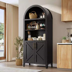 Arched Bookcase with Doors, 5-Tier Modern Bookshelf with Storage Cabinet, Open Display Shelf for Living Room Home Office