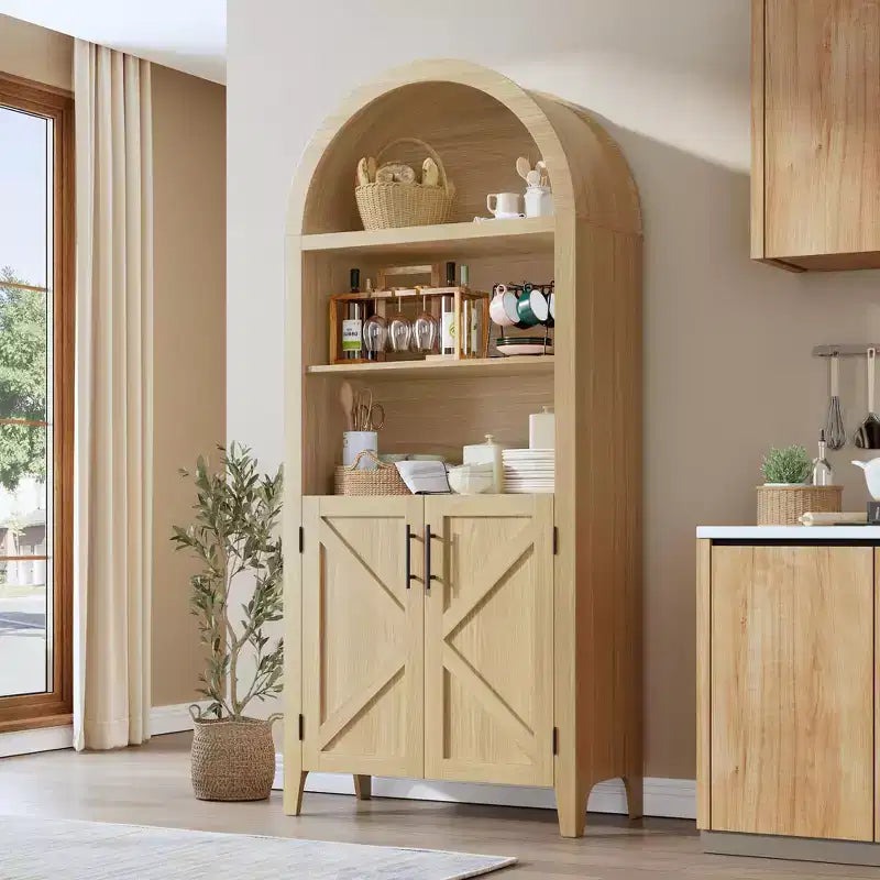 Libreria ad Arco con Ante, Scaffale Moderno a 5 Ripiani con Mobile Contenitore, Scaffale a Giorno per Soggiorno e Ufficio