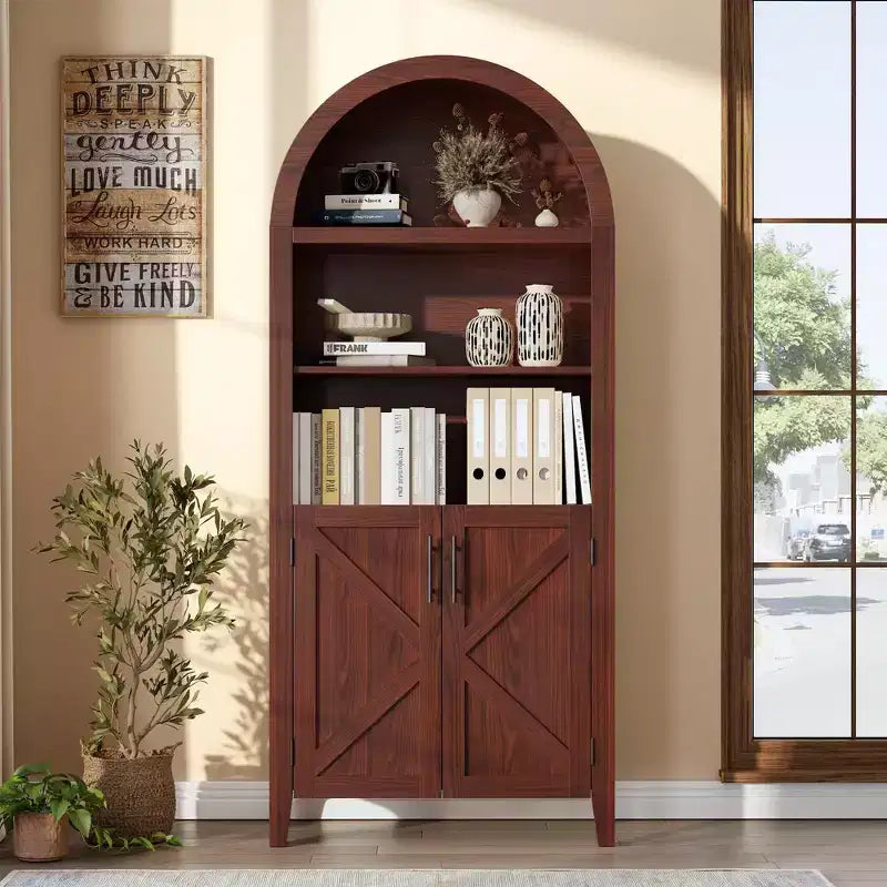 Libreria ad Arco con Ante, Scaffale Moderno a 5 Ripiani con Mobile Contenitore, Scaffale a Giorno per Soggiorno e Ufficio