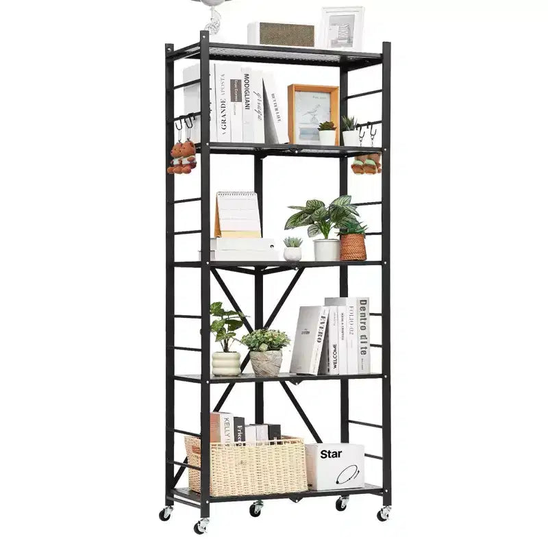 Scaffale portaoggetti pieghevole a 5 ripiani con ruote, scaffalatura in metallo da 71 x 33 x 168 cm