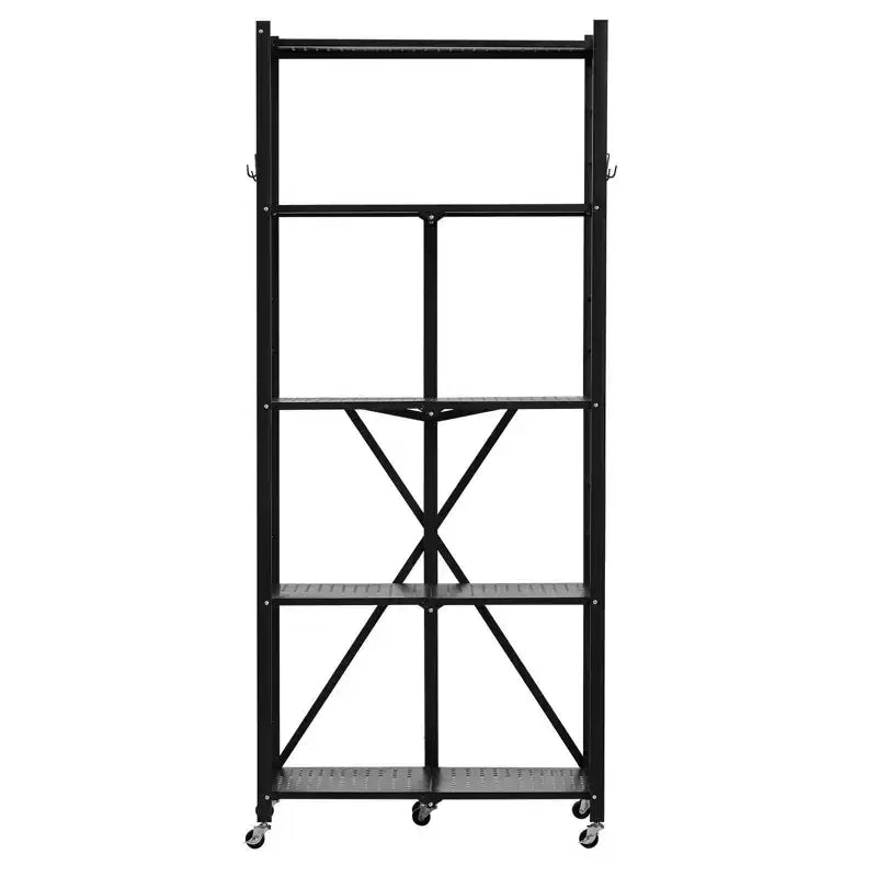 5-Tier Foldable Storage Shelf with Wheels 71.1 × 33.0 × 167.6 cm Metal Shelving