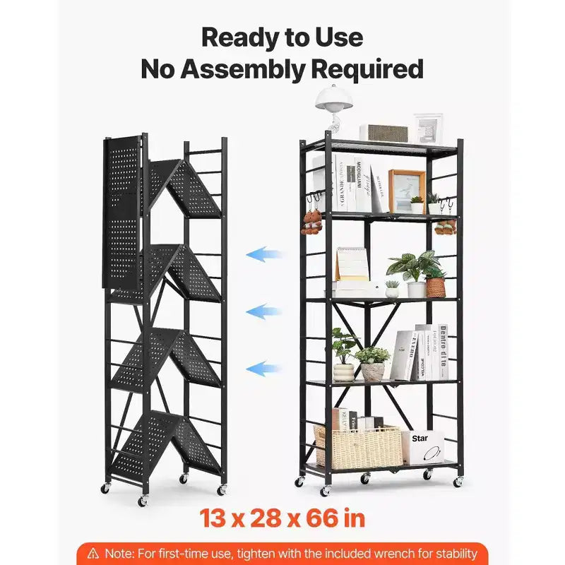 Scaffale portaoggetti pieghevole a 5 ripiani con ruote, scaffalatura in metallo da 71 x 33 x 168 cm