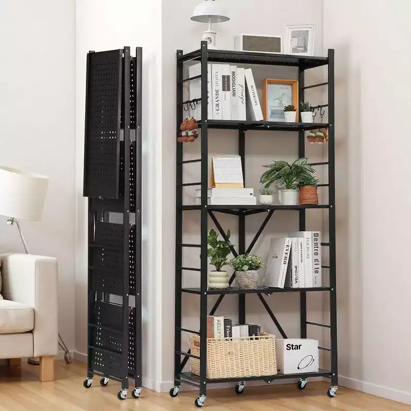 Scaffale portaoggetti pieghevole a 5 ripiani con ruote 71,1 × 33,0 × 167,6 cm Scaffalatura in metallo