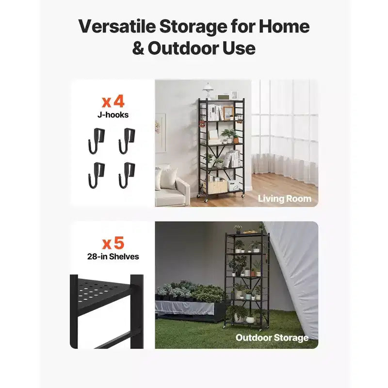 Scaffale portaoggetti pieghevole a 5 ripiani con ruote 71,1 × 33,0 × 167,6 cm Scaffalatura in metallo