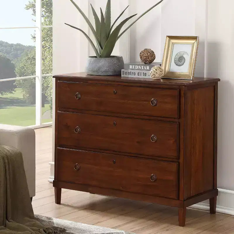 Cambridge Dresser Brown: Transitional Style, Metal Glides, Safety Stops, No Assembly Required