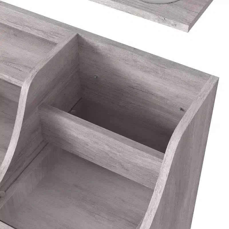 Toeletta da trucco contemporanea Peacemeld con 3 cassetti e piano in vetro, 124,5 cm, bianco costiero: mobile da trucco per camera da letto con ampio spazio di archiviazione