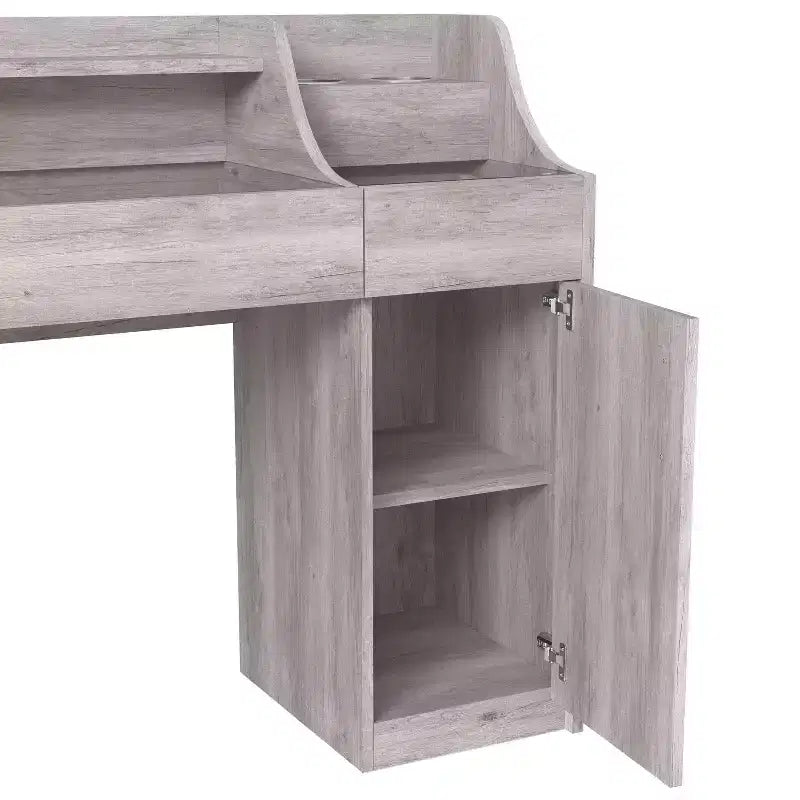 Tavolino da trucco contemporaneo da 49 pollici con 3 cassetti e piano in vetro bianco costiero: toeletta da camera da letto con ampio spazio di archiviazione