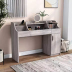 Tavolino da trucco contemporaneo da 49 pollici con 3 cassetti e piano in vetro bianco costiero: toeletta da camera da letto con ampio spazio di archiviazione