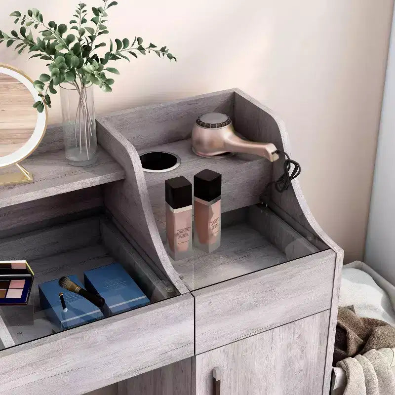 Tavolino da trucco contemporaneo da 49 pollici con 3 cassetti e piano in vetro bianco costiero: toeletta da camera da letto con ampio spazio di archiviazione