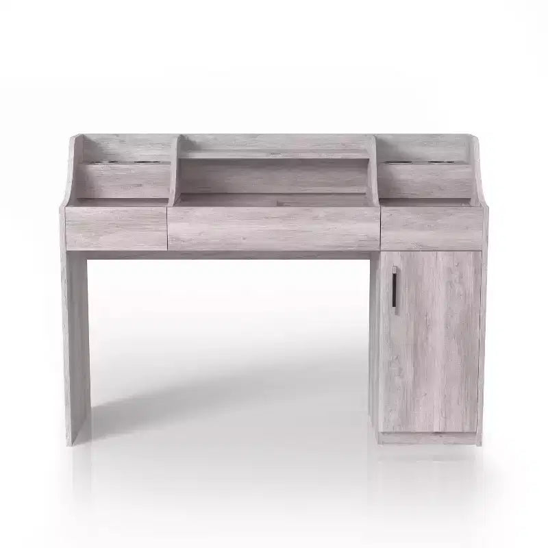 Toeletta da trucco contemporanea Peacemeld con 3 cassetti e piano in vetro, 124,5 cm, bianco costiero: mobile da trucco per camera da letto con ampio spazio di archiviazione
