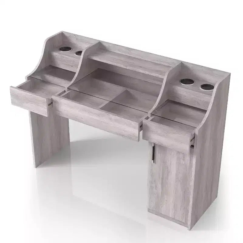 Tavolino da trucco contemporaneo da 49 pollici con 3 cassetti e piano in vetro bianco costiero: toeletta da camera da letto con ampio spazio di archiviazione