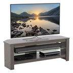Mobile TV ad angolo per TV fino a 55" grigio: Struttura in MDF, Ripiani aperti, Capacità 40 kg, Larghezza 115 cm